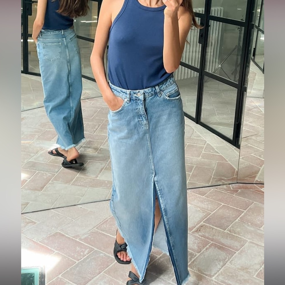 NA-KD Denim Wide Maxi Skirt Cream EU 40